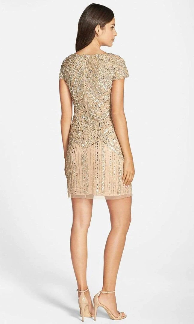 Adrianna Papell - 041911070 Sequined Ornate Short Dress - 1 Pc Cashmere In Size 6 Available Cocktail Dresses 4 Adrianna Papell - 041911070 Sequined Ornate Short Dress - 1 Pc Cashmere In Size 6 Available Cocktail Dresses