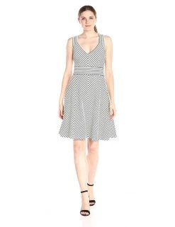Adrianna Papell - 12255150 Sleeveless Striped Ottoman Knit Sundress Cocktail Dresses