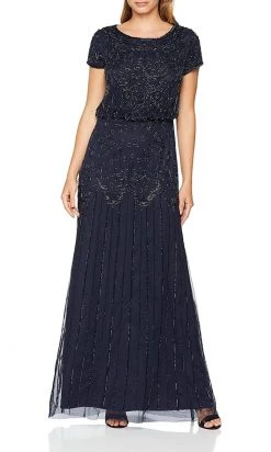 Adrianna Papell - 191906600 Embellished Mesh Blouson Evening Dress Formal Gowns