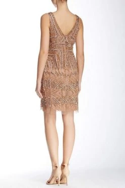 Cocktail Dresses Adrianna Papell - 41899240 Geometric Beaded V-Neck Sheath Dress