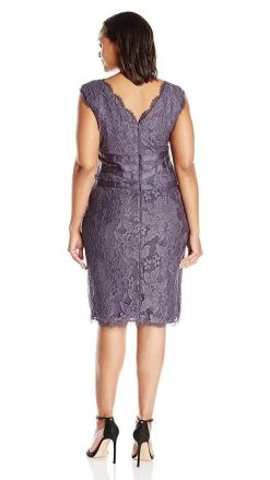 Cocktail Dresses Adrianna Papell - 41905221 V-Neck Lace Ribbon Cocktail Dress - 1 Pc Doe In Size 22W Available