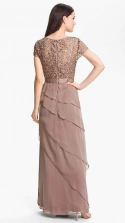 Adrianna Papell - 62882090 Lace Bodice Tiered Long Dress - 1 Pc BUFF In Size 14 Available