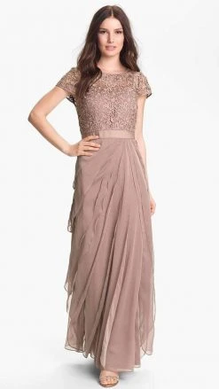 Adrianna Papell - 62882090 Lace Bodice Tiered Long Dress - 1 Pc BUFF In Size 14 Available