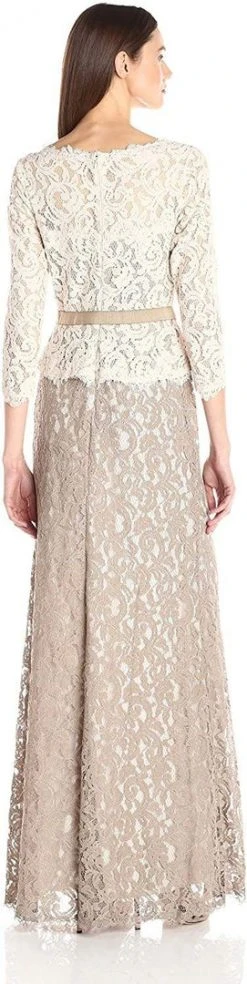 Adrianna Papell - 81907760 Quarter Sleeve Lace Gown - 1 Pc Ivory Taupe In Size 8 Available Mother Of The Bride