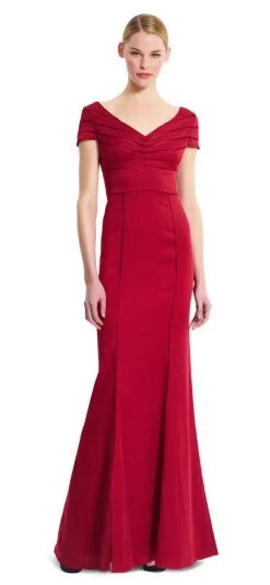 Formal Gowns Adrianna Papell - 81909150 Satin Sheath Dress - 1 Pc Cranberry In Size 6 Available