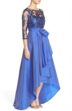 Adrianna Papell - 81916970 Quarter Sleeve Ribbon Ornate High Low Gown Formal Gowns