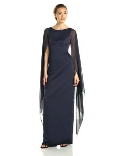 Adrianna Papell - 81917310 Fitted Bateau Dress With Cape Formal Gowns