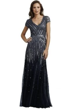 Formal Gowns Adrianna Papell - 92868950 Cap Sleeve Sequined Mesh A-Line Gown