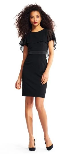 Adrianna Papell - AP1D100542 Sheer Ruffle Cape Little Black Dress Cocktail Dresses