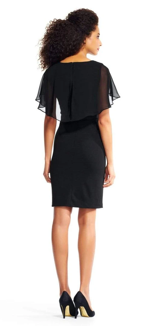 Adrianna Papell - AP1D100542 Sheer Ruffle Cape Little Black Dress Cocktail Dresses 5 Adrianna Papell - AP1D100542 Sheer Ruffle Cape Little Black Dress Cocktail Dresses