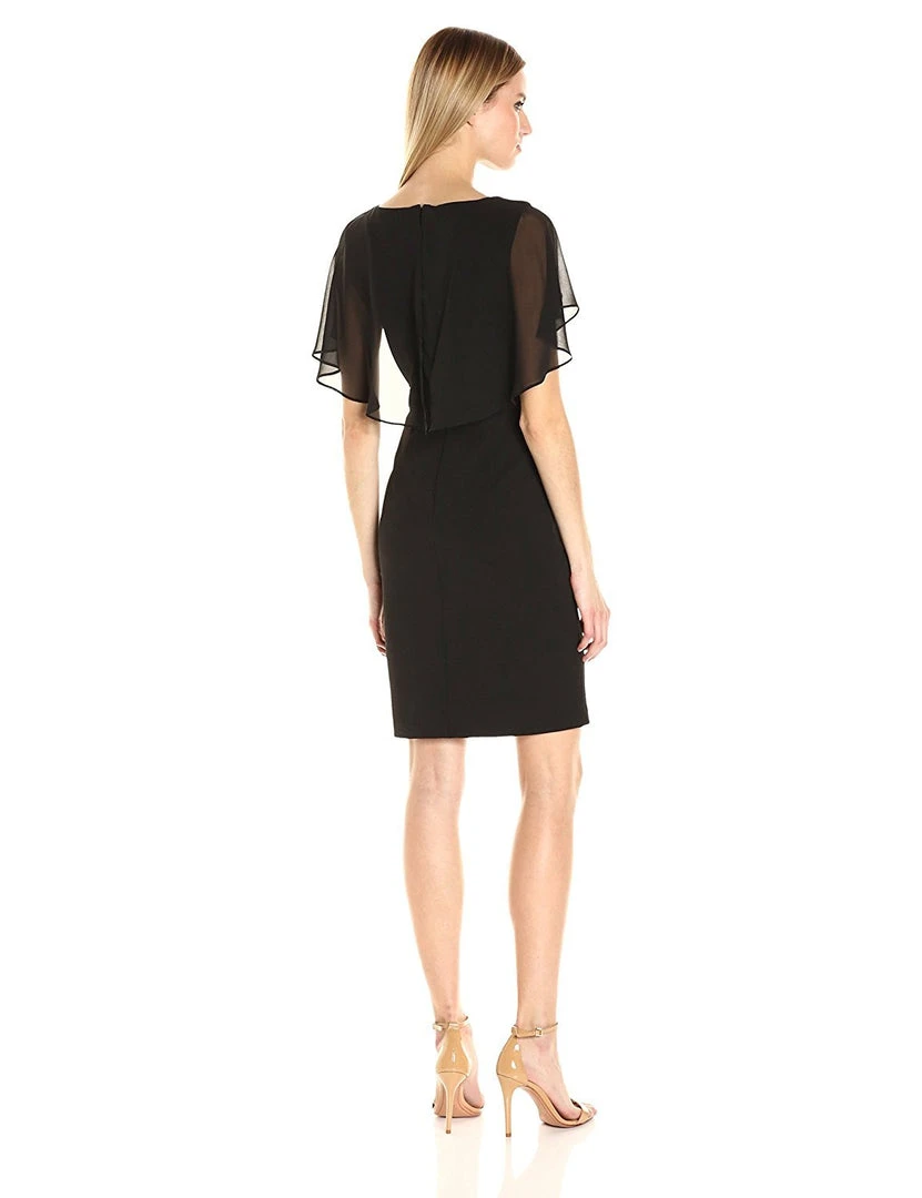Adrianna Papell - AP1D100542 Sheer Ruffle Cape Little Black Dress Cocktail Dresses 8 Adrianna Papell - AP1D100542 Sheer Ruffle Cape Little Black Dress Cocktail Dresses