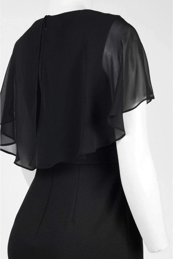Adrianna Papell - AP1D100542 Sheer Ruffle Cape Little Black Dress Cocktail Dresses 9 Adrianna Papell - AP1D100542 Sheer Ruffle Cape Little Black Dress Cocktail Dresses