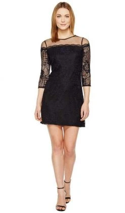 Cocktail Dresses Adrianna Papell - AP1D100545 Lace Quarter Length Sleeve Sheath Dress