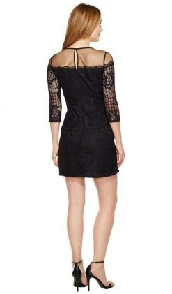 Cocktail Dresses Adrianna Papell - AP1D100545 Lace Quarter Length Sleeve Sheath Dress