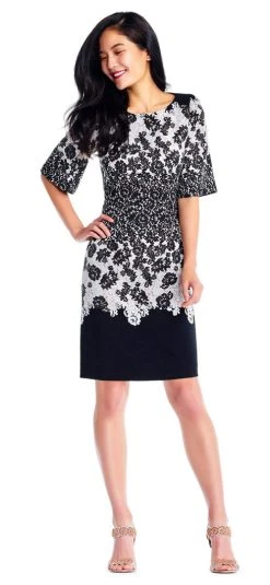 Adrianna Papell - AP1D101503 Lace Print Bateau Cocktail Dress Cocktail Dresses