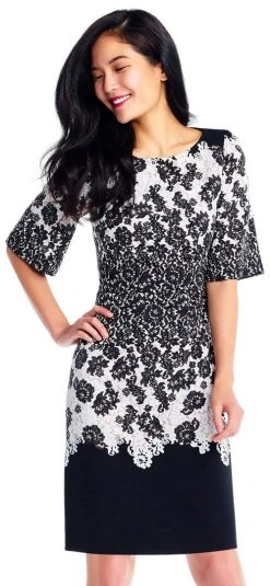 Adrianna Papell - AP1D101503 Lace Print Bateau Cocktail Dress Cocktail Dresses