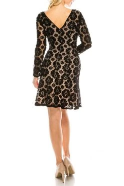 Adrianna Papell - AP1D101556 Lace Scoop Long Sleeves Dress Cocktail Dresses