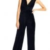 Adrianna Papell - AP1D101576 Sleeveless V-Neck Pleated Velvet Jumpsuit Plus Size Dresses