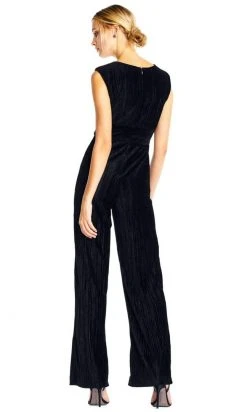 Adrianna Papell - AP1D101576 Sleeveless V-Neck Pleated Velvet Jumpsuit Plus Size Dresses