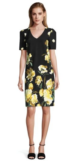 Adrianna Papell - AP1D102017 Floral V-Neck Cocktail Dress Cocktail Dresses