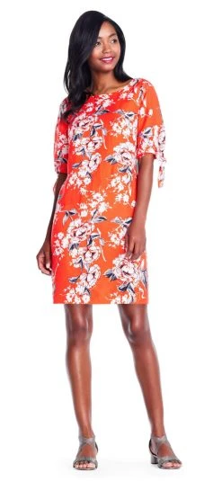 Adrianna Papell - AP1D102267 Floral Print Sleeves Tie Dress Cocktail Dresses