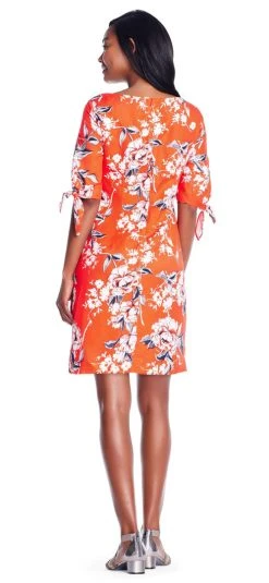 Adrianna Papell - AP1D102267 Floral Print Sleeves Tie Dress Cocktail Dresses
