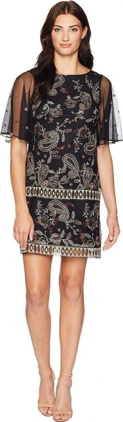 Cocktail Dresses Adrianna Papell - AP1D102626 Embroidered Sheer Sleeves Cocktail Dress