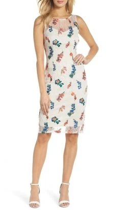 Cocktail Dresses Adrianna Papell - AP1D102745 Floral Chantilly Lace Sheath Dress