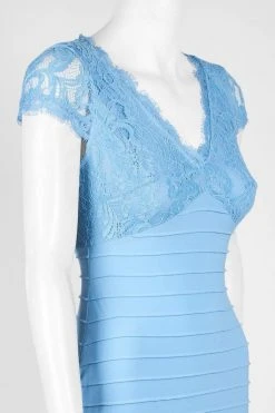 Adrianna Papell - AP1D103085 Lace Applique V-neck Piping Sheath Dress Plus Size Dresses