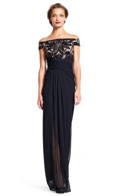 Adrianna Papell - AP1E200066 Off Shoulder Sequin Draped Evening Gown Formal Gowns