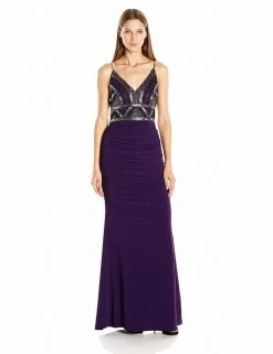 Adrianna Papell - AP1E200204 Embellished V-neck Ruched Sheath Dress