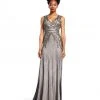 Adrianna Papell AP1E200237 Sleeveless V-Neckline Embellished Long Dress - 1 Pc Platinum In Size 4 Available Formal Gowns