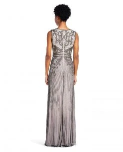 Adrianna Papell AP1E200237 Sleeveless V-Neckline Embellished Long Dress - 1 Pc Platinum In Size 4 Available Formal Gowns