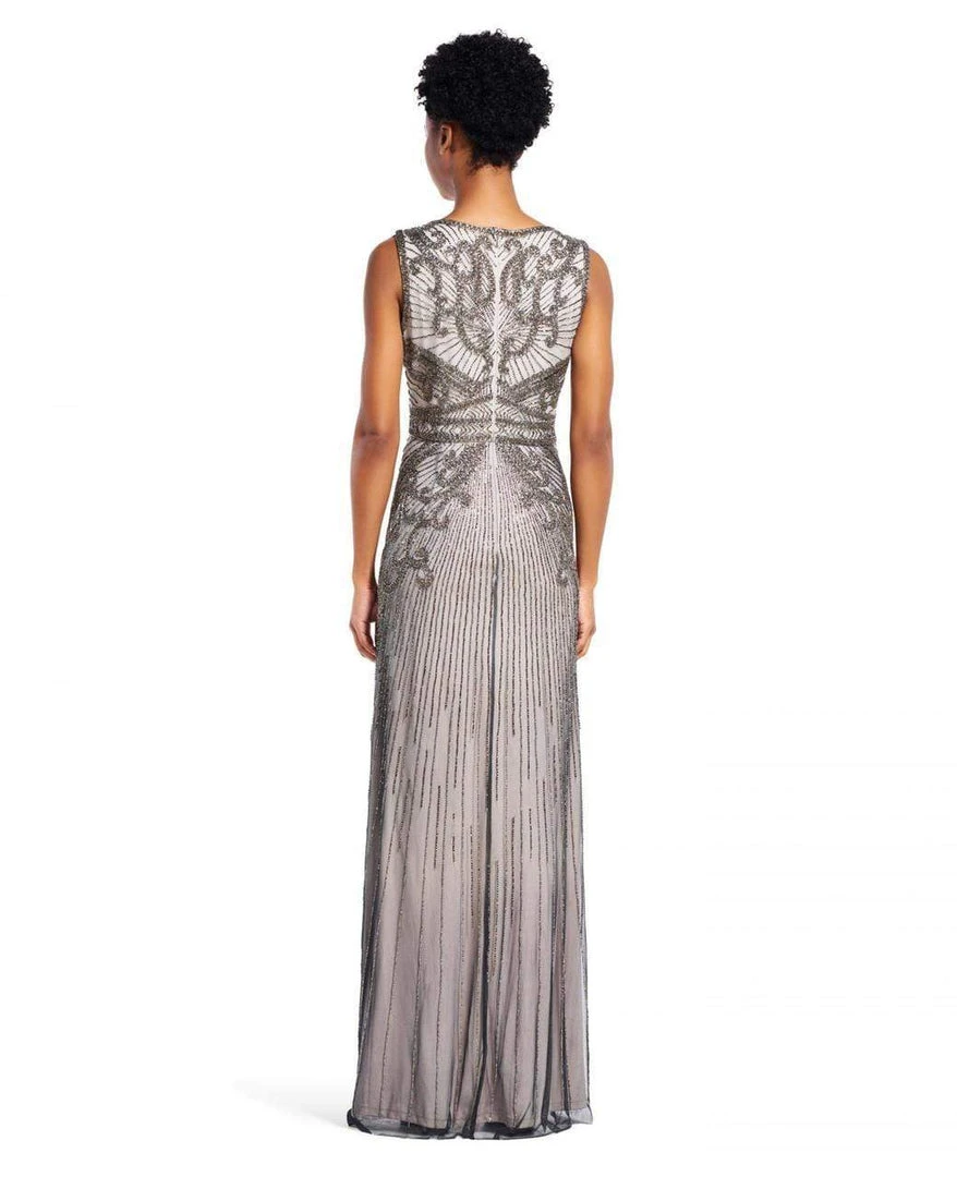 Adrianna Papell AP1E200237 Sleeveless V-Neckline Embellished Long Dress - 1 Pc Platinum In Size 4 Available Formal Gowns 4 Adrianna Papell AP1E200237 Sleeveless V-Neckline Embellished Long Dress - 1 Pc Platinum In Size 4 Available Formal Gowns