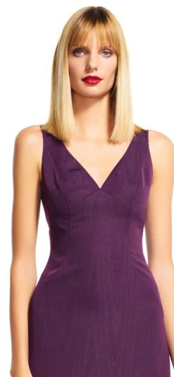 Adrianna Papell - AP1E200412 V-neck A-line Dress With Train