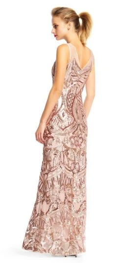 Adrianna Papell AP1E200620 Sleeveless Sheer Sequined Long Dress Formal Gowns