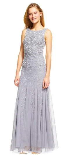 Adrianna Papell - AP1E200672 Pearl Beaded Dress With Godet Skirt Formal Gowns
