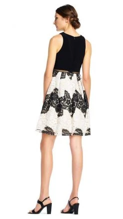 Adrianna Papell - AP1E201113 Two-Piece Halter Dress - 1 Pc. Black/Ivory In Size 4 Available Cocktail Dresses