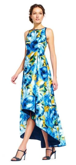 Formal Gowns Adrianna Papell - AP1E201125 Floral Print Pleated Front High Low Dress