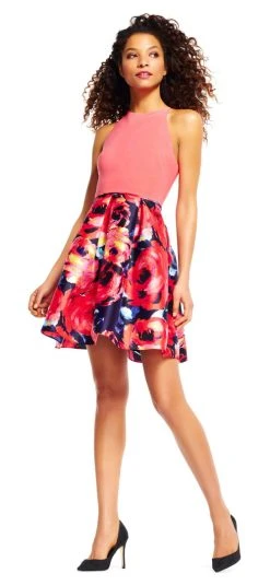 Cocktail Dresses Adrianna Papell - AP1E201127 Floral Halter A-Line Cocktail Dress