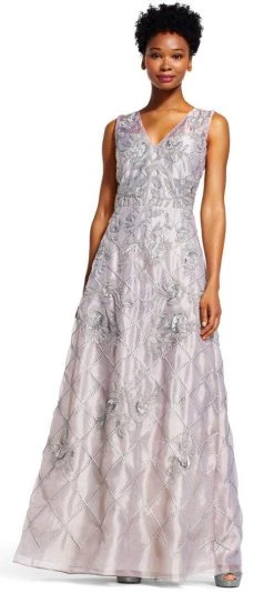 Adrianna Papell - AP1E201287 Beaded V-neck A-line Dress Formal Gowns