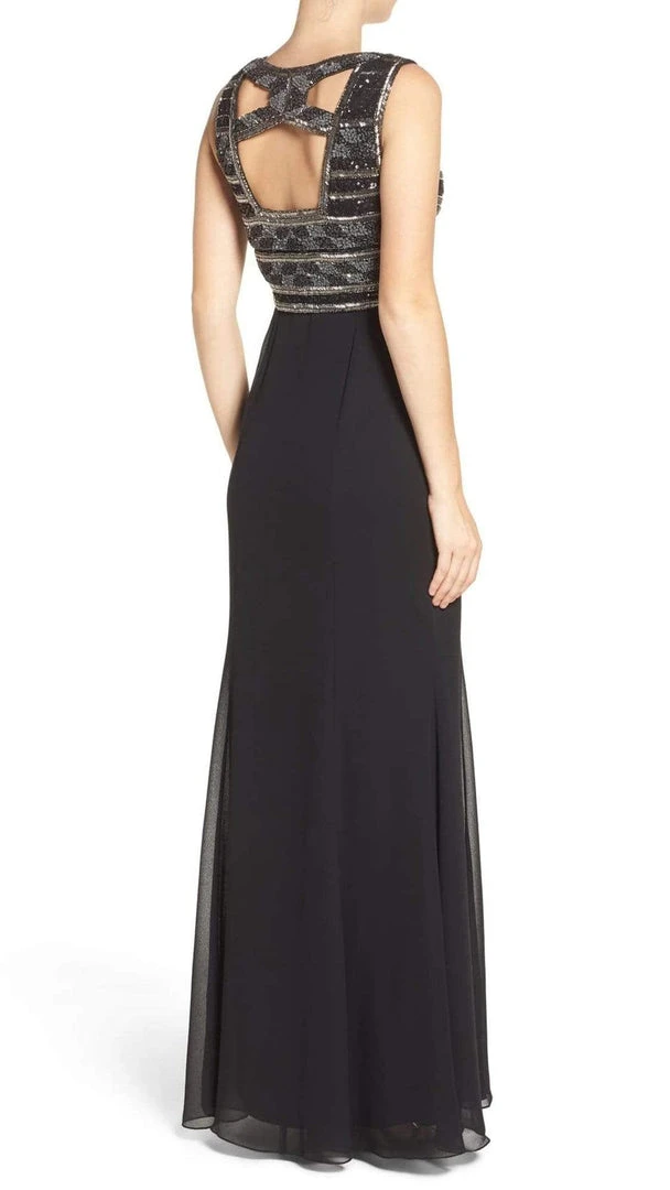 Formal Gowns Adrianna Papell - AP1E201342 Ornate Plunging Sheath Dress In Black - 1 Pc Black In Size 16 Available 7 Formal Gowns Adrianna Papell - AP1E201342 Ornate Plunging Sheath Dress In Black - 1 Pc Black In Size 16 Available