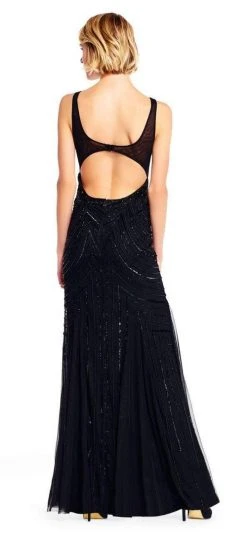 Adrianna Papell - AP1E201343 Illusion Cutout Back Beaded Mesh Gown