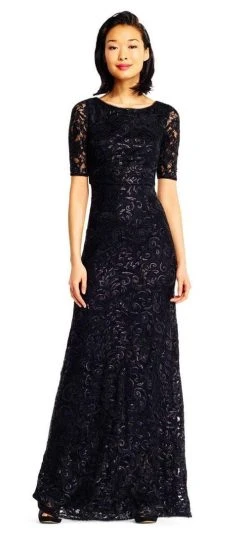 Formal Gowns Adrianna Papell - AP1E201418 Sequin Lace Embroidered Swirl Mesh Dress