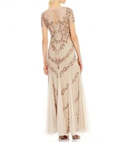 Adrianna Papell - AP1E201532 Short Sleeve Beaded Mermaid Gown Formal Gowns