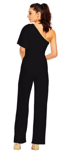 Plus Size Dresses Adrianna Papell - AP1E201788 One Shoulder Asymmetrical Cape Jumpsuit