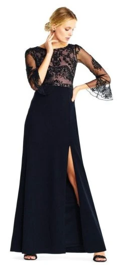 Formal Gowns Adrianna Papell - AP1E201883 Sheer Circular Flounce Sleeve Beaded Gown