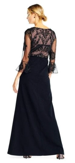 Formal Gowns Adrianna Papell - AP1E201883 Sheer Circular Flounce Sleeve Beaded Gown