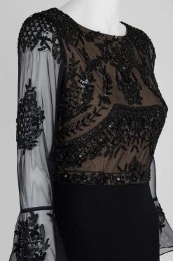 Formal Gowns Adrianna Papell - AP1E201883 Sheer Circular Flounce Sleeve Beaded Gown