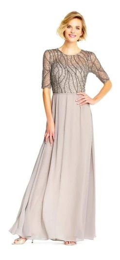 Formal Gowns Adrianna Papell - AP1E202210 Elbow Sleeves Beaded Chiffon Gown